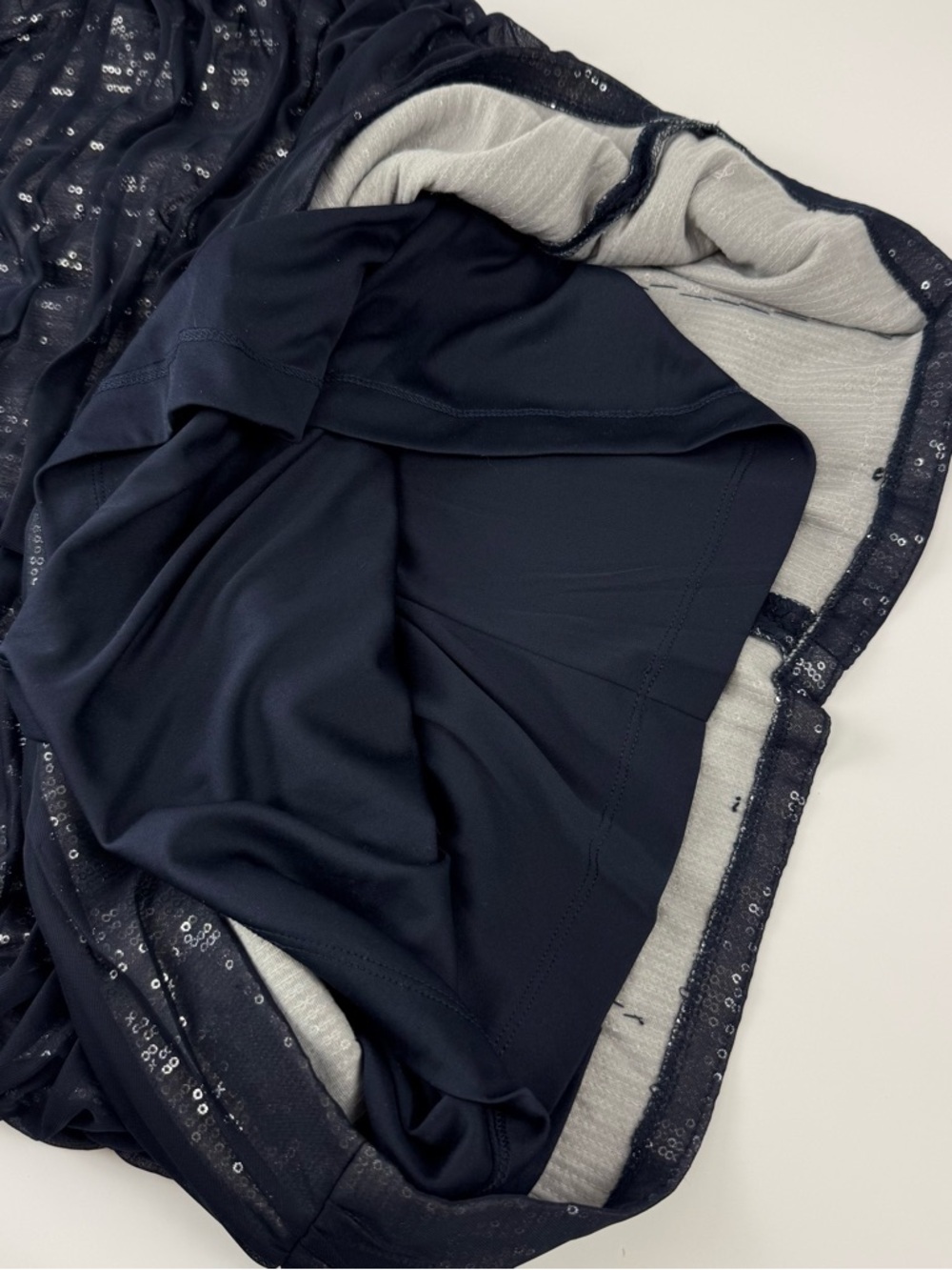 Adrianna Papell Evening Cocktail Dress Womens 16W Navy Blue Sequin Ruched Layer - Picture 12 of 12